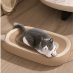 Cute Woven Cat Bed with Scratch-Resistant Linen and Ergonomic Design