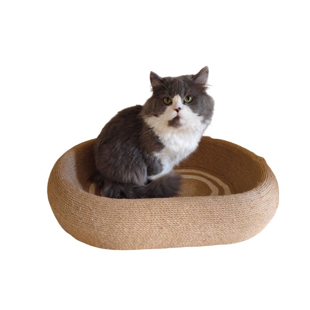 Scratch-Resistant Linen Cat Bed with Ergonomic Curved Design for All Seasons