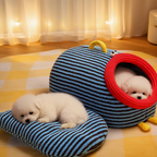 Cartoon Cozy Plush Striped Worm Shape Dog Cat Bed