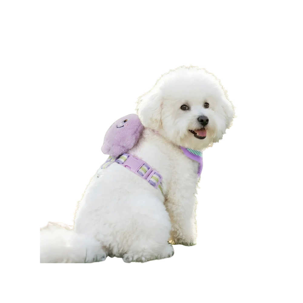 Lightweight Colorblock Dog Harness with Plush Monster Charm