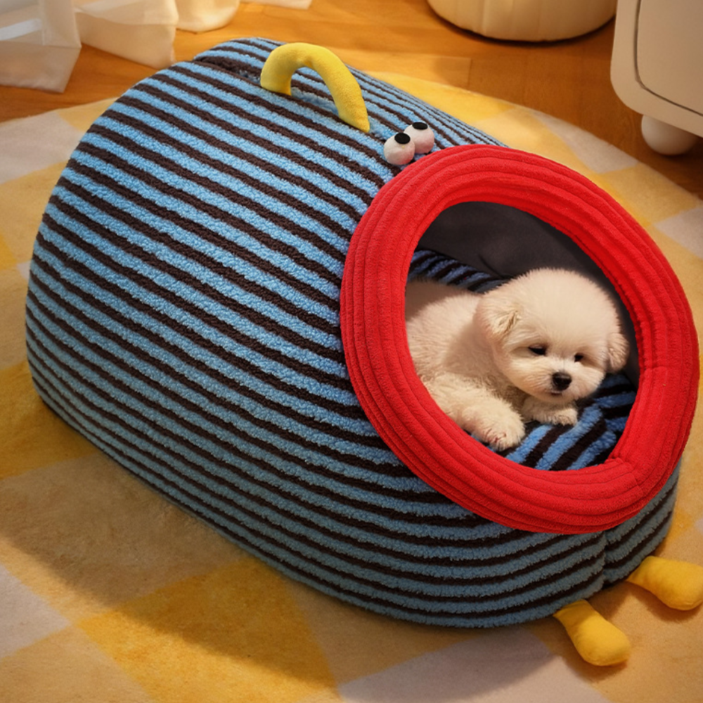 Cartoon Cozy Plush Striped Worm Shape Dog Cat Bed