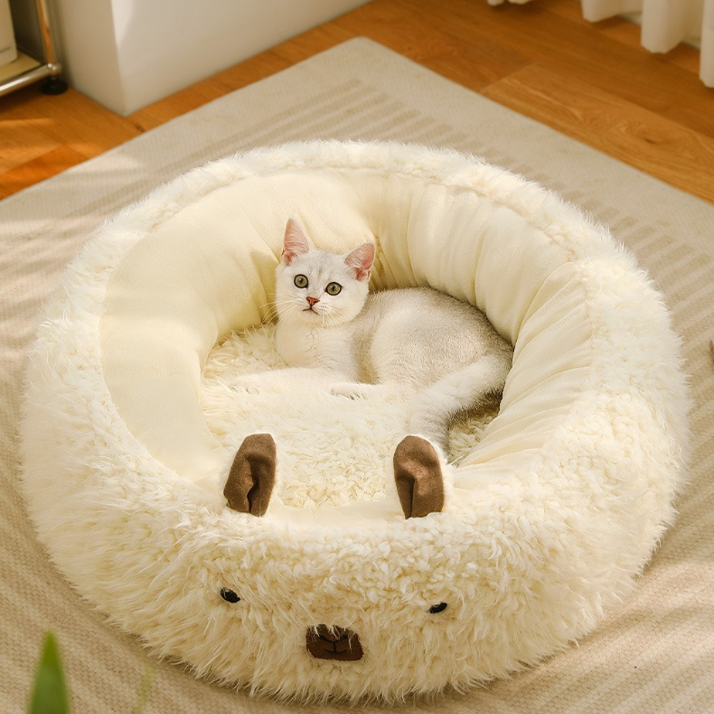 Plush Furry Bear Style Comfortable Cat Bed