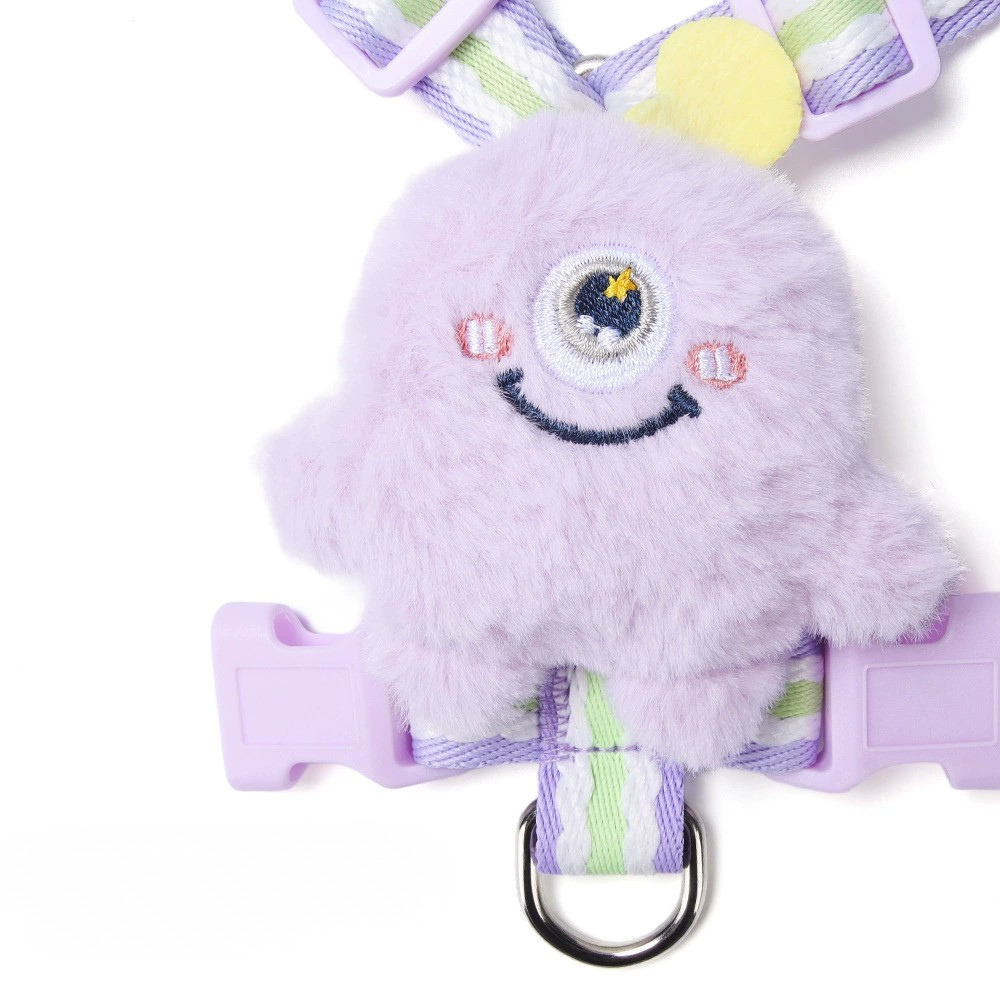 Lightweight Colorblock Dog Harness with Plush Monster Charm