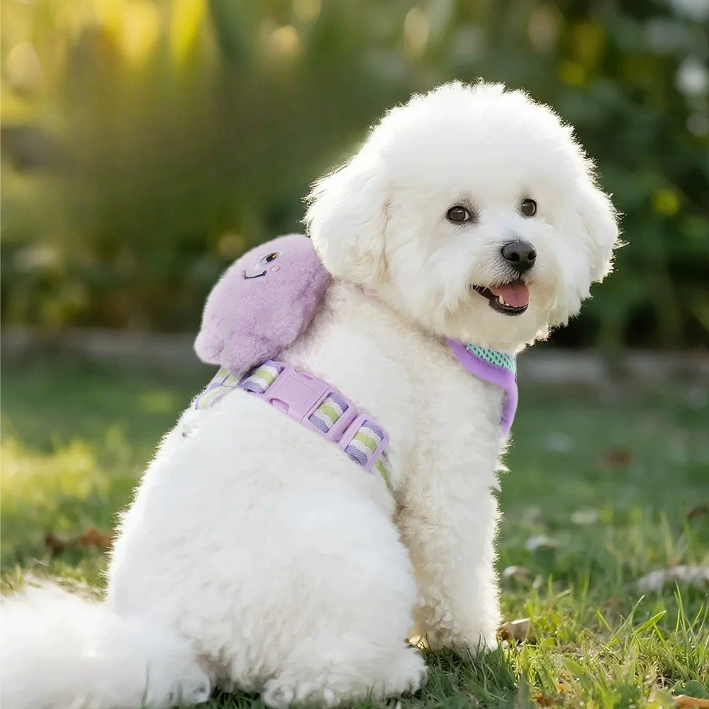 Lightweight Colorblock Dog Harness with Plush Monster Charm