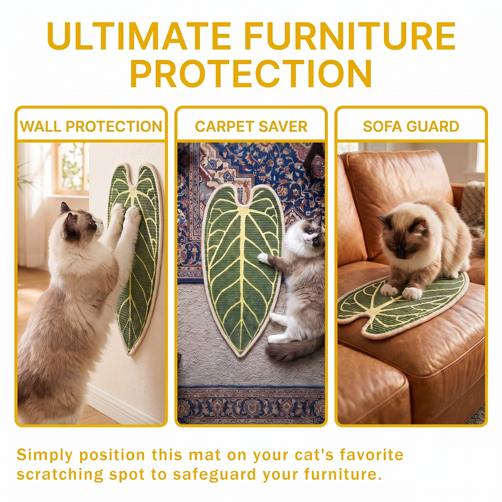 Natural Sisal Cat Scratching Mat,Self-Adhesive Wall Cat Scratch Pad,Large Indoor Leaf-Patterned Cat Scratch Rug are Designed to Protect Walls, Sofas, Floors and Furniture