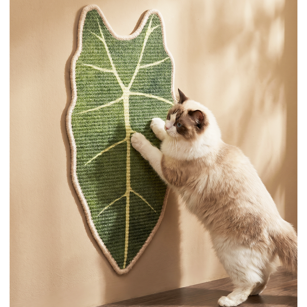 Natural Sisal Cat Scratching Mat,Self-Adhesive Wall Cat Scratch Pad,Large Indoor Leaf-Patterned Cat Scratch Rug are Designed to Protect Walls, Sofas, Floors and Furniture