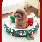 Christmas Thickened Warm Round Pet Bed for Cats and Dogs