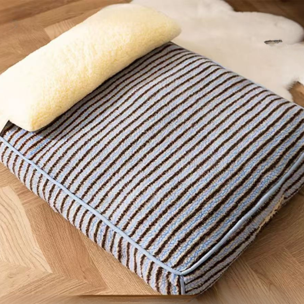 Cozy Plush Striped Dog Bed with Pillow Support