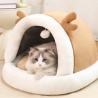 Christmas Reindeer Cat House Warm Plush Enclosed Pet House Cat Bed