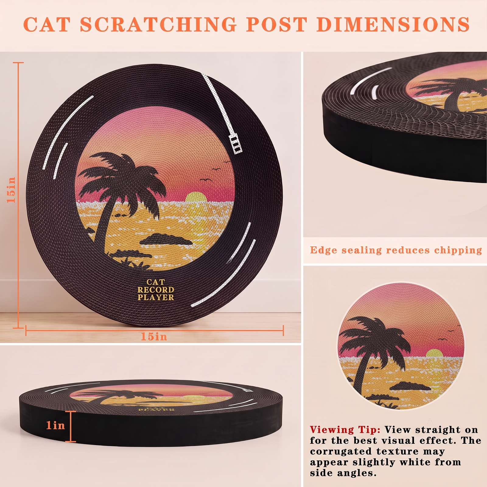 Vinyl Record Cat Scratching Board,Cardboard Cat Scratcher to Protect Sofas, Walls and Floors, with a Rotating Base and Non-Slip Double-Sided Tape，Suitable for Indoor Use or Wall Mounting.