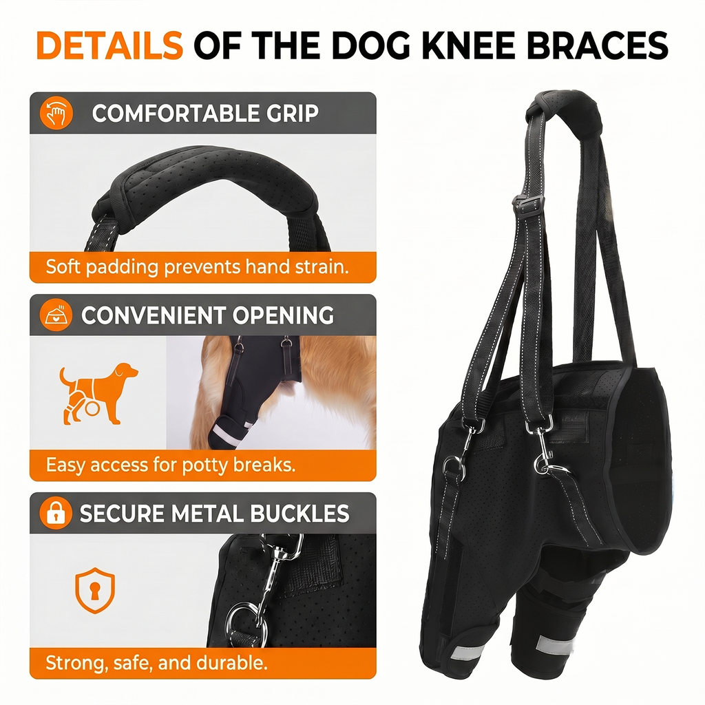Dog Knee Braces & Dog Leg Braces for Back Leg with Carrying Handle, Reflective Adjustable Velcro Straps for ACL/CCL, Joint Pain and Luxating Patella—Reduces Back Leg Stress