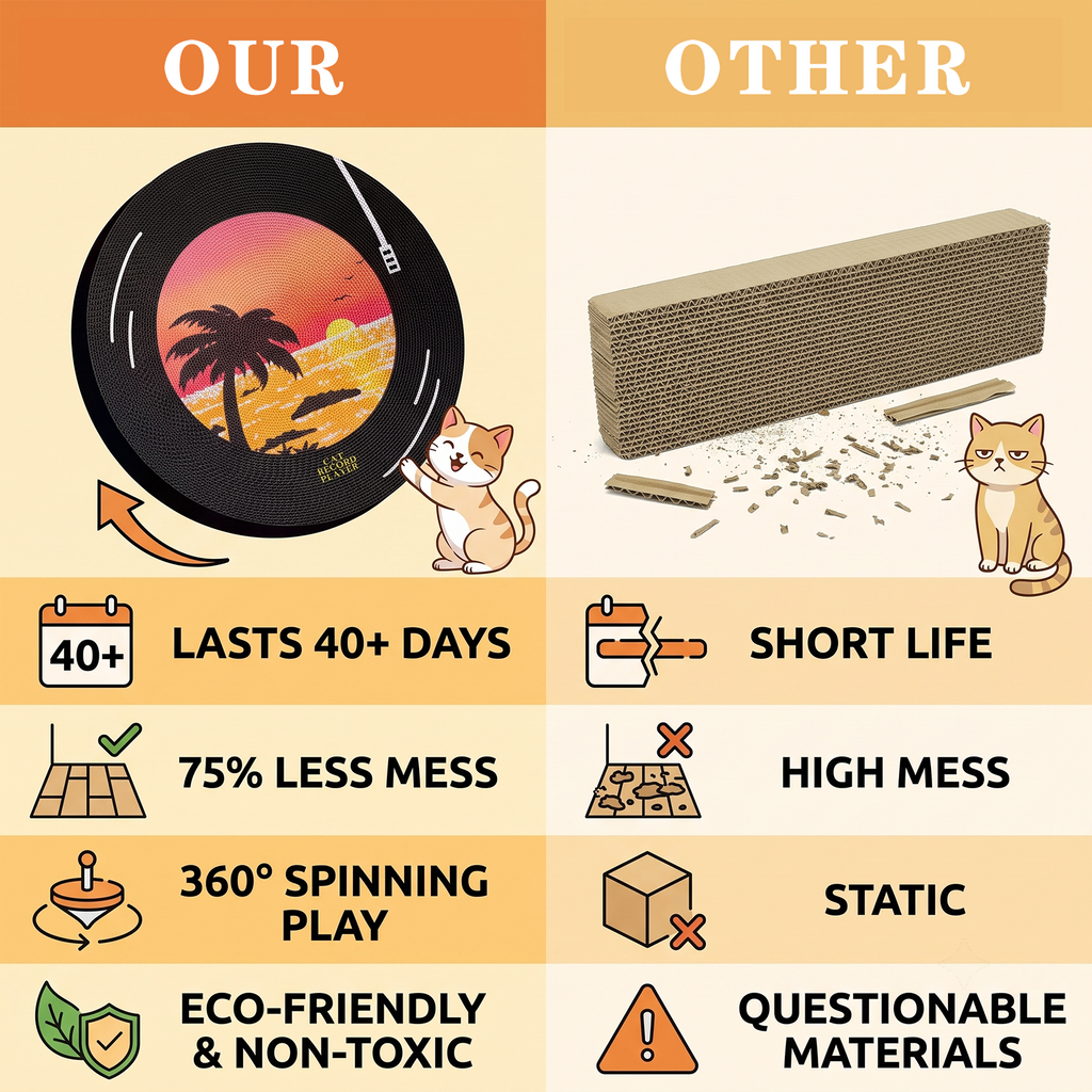 Vinyl Record Cat Scratching Board,Cardboard Cat Scratcher to Protect Sofas, Walls and Floors, with a Rotating Base and Non-Slip Double-Sided Tape，Suitable for Indoor Use or Wall Mounting.
