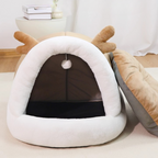 Christmas Reindeer Cat House Warm Plush Enclosed Pet House Cat Bed