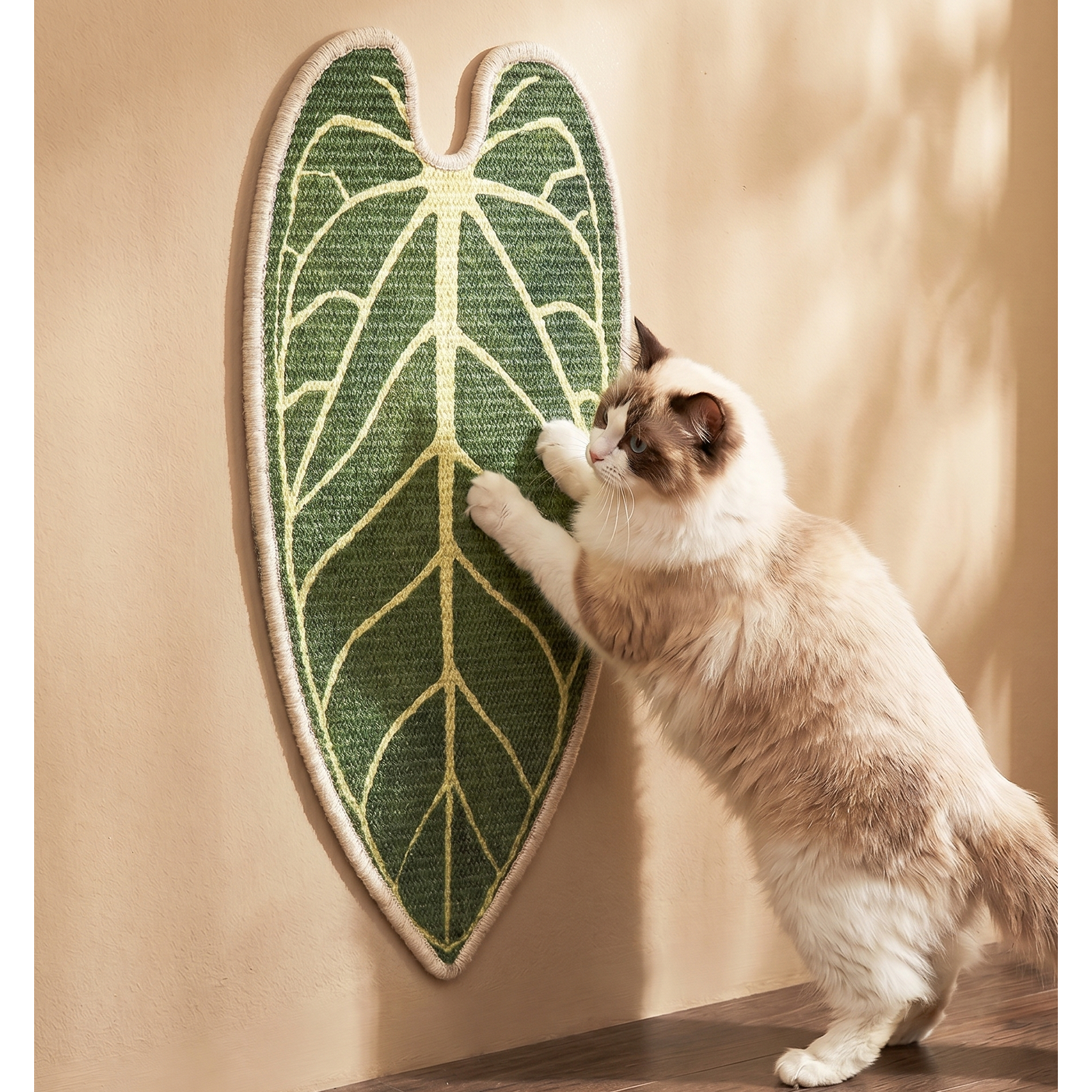 Natural Sisal Cat Scratching Mat,Self-Adhesive Wall Cat Scratch Pad,Large Indoor Leaf-Patterned Cat Scratch Rug are Designed to Protect Walls, Sofas, Floors and Furniture