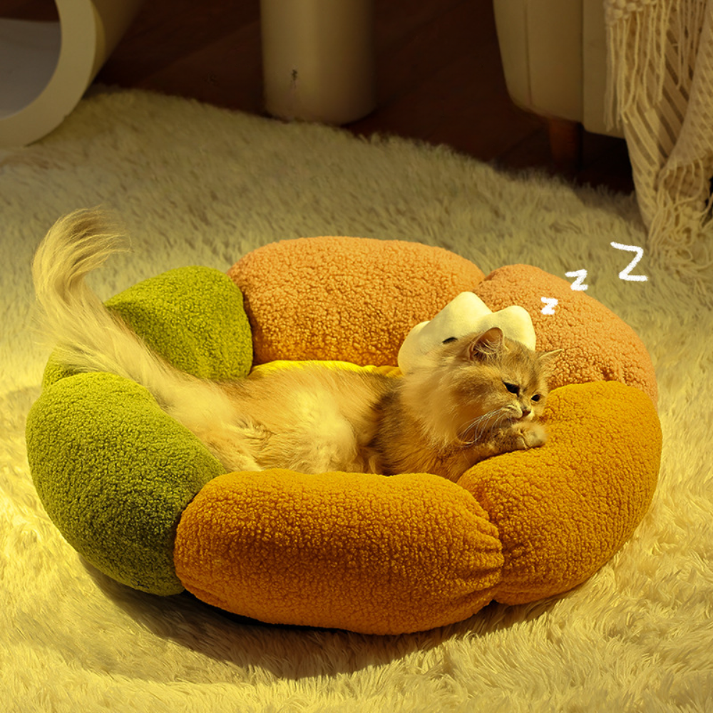 Christmas Flower Donut  Plush Round Pet Nest with Non-Slip Base Cat Bed