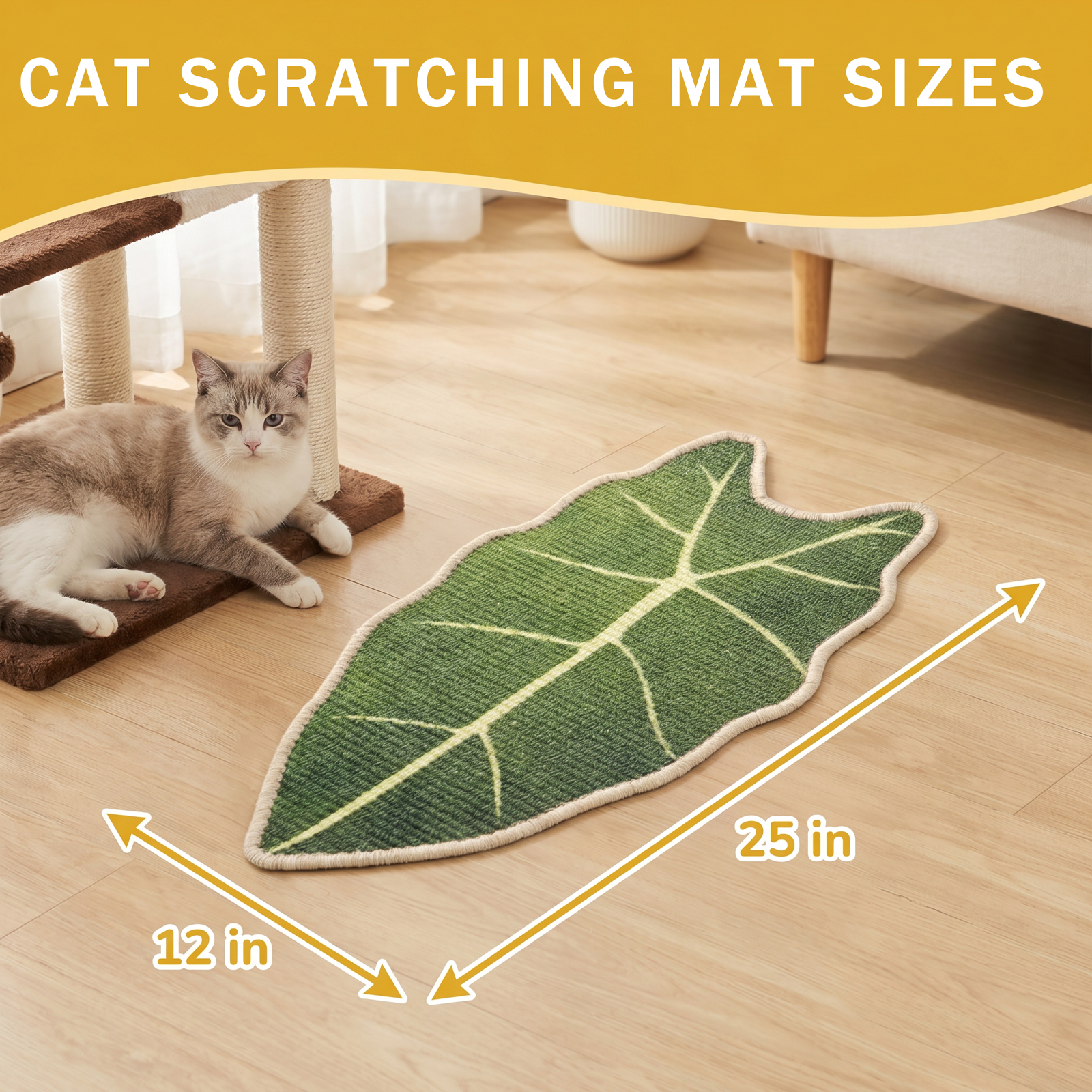 Natural Sisal Cat Scratching Mat,Self-Adhesive Wall Cat Scratch Pad,Large Indoor Leaf-Patterned Cat Scratch Rug are Designed to Protect Walls, Sofas, Floors and Furniture