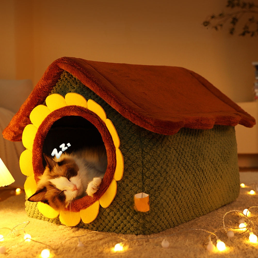 Sunflower Cat House Warm Cozy Cat Bed