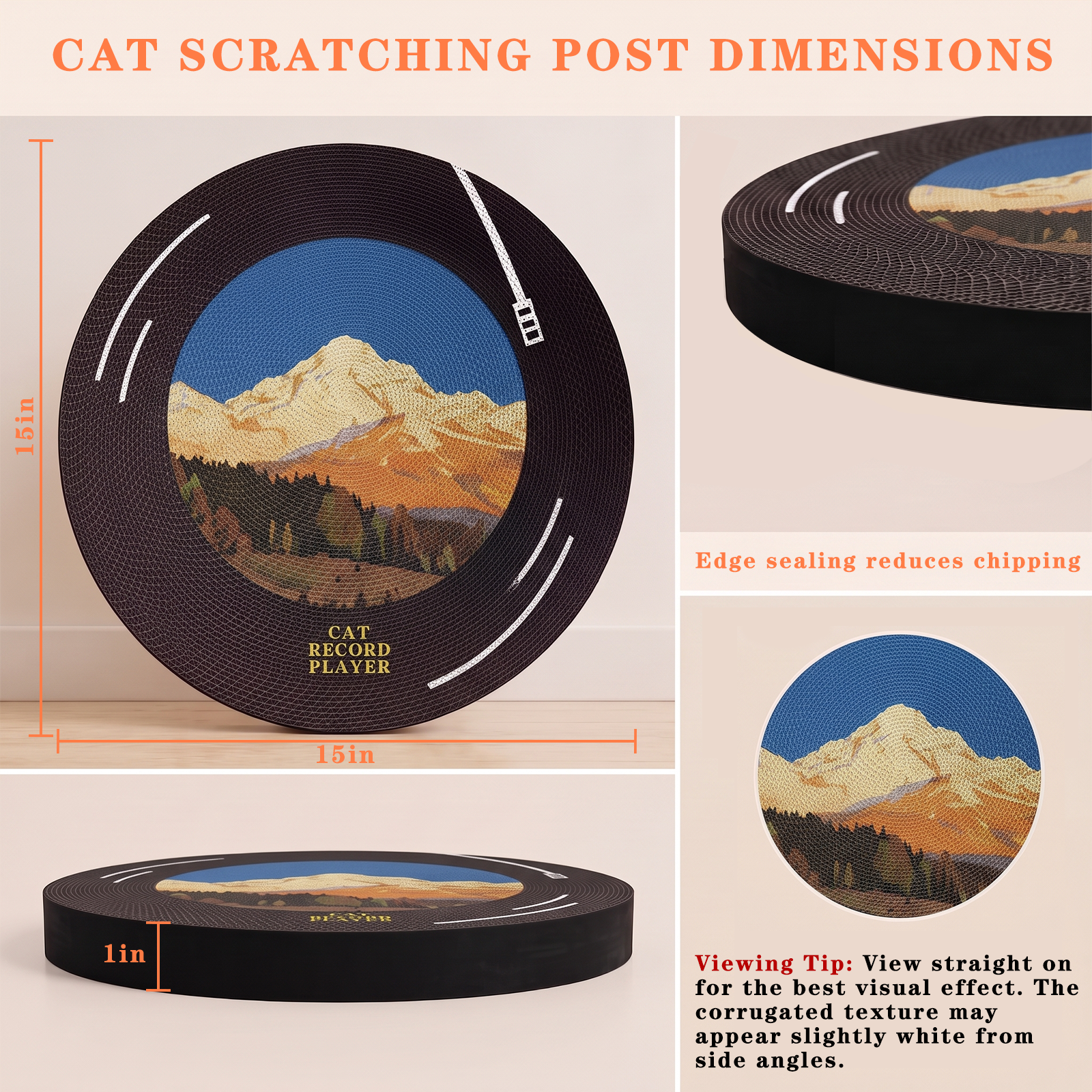 Vinyl Record Cat Scratching Board,Cardboard Cat Scratcher to Protect Sofas, Walls and Floors, with a Rotating Base and Non-Slip Double-Sided Tape，Suitable for Indoor Use or Wall Mounting.