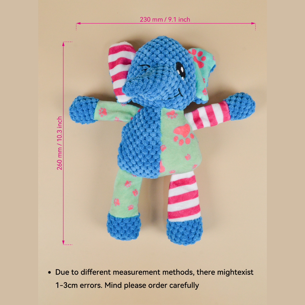 Elephant Plush Squeaky Pet Toy with Crinkle Paper Eco-Friendly Chew Dog Toy