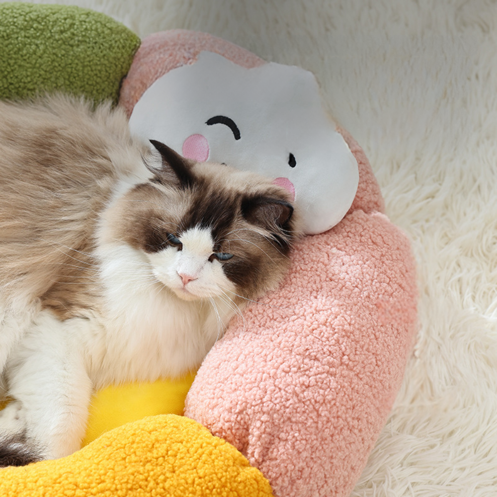 Christmas Flower Donut  Plush Round Pet Nest with Non-Slip Base Cat Bed