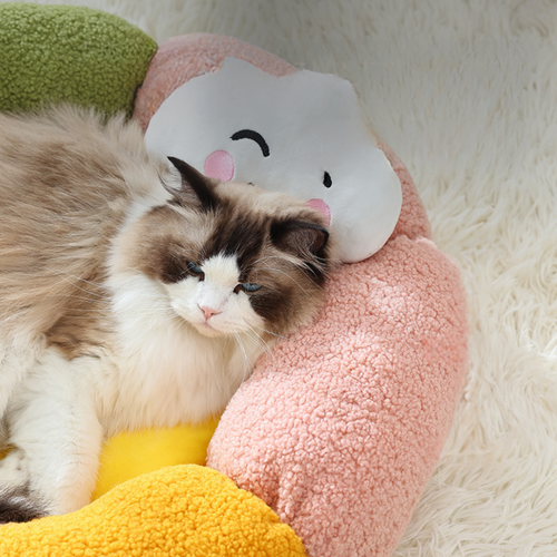 Christmas Flower Donut  Plush Round Pet Nest with Non-Slip Base Cat Bed