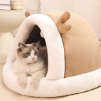 Christmas Reindeer Cat House Warm Plush Enclosed Pet House Cat Bed