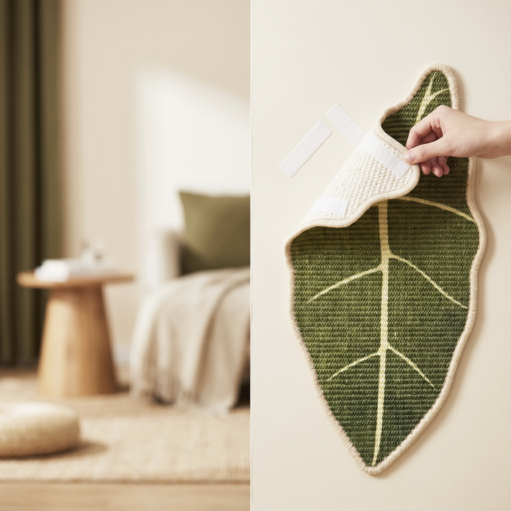 Natural Sisal Cat Scratching Mat,Self-Adhesive Wall Cat Scratch Pad,Large Indoor Leaf-Patterned Cat Scratch Rug are Designed to Protect Walls, Sofas, Floors and Furniture