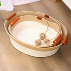 Handwoven Cotton Rope Pet Bed with Natural Rattan Texture