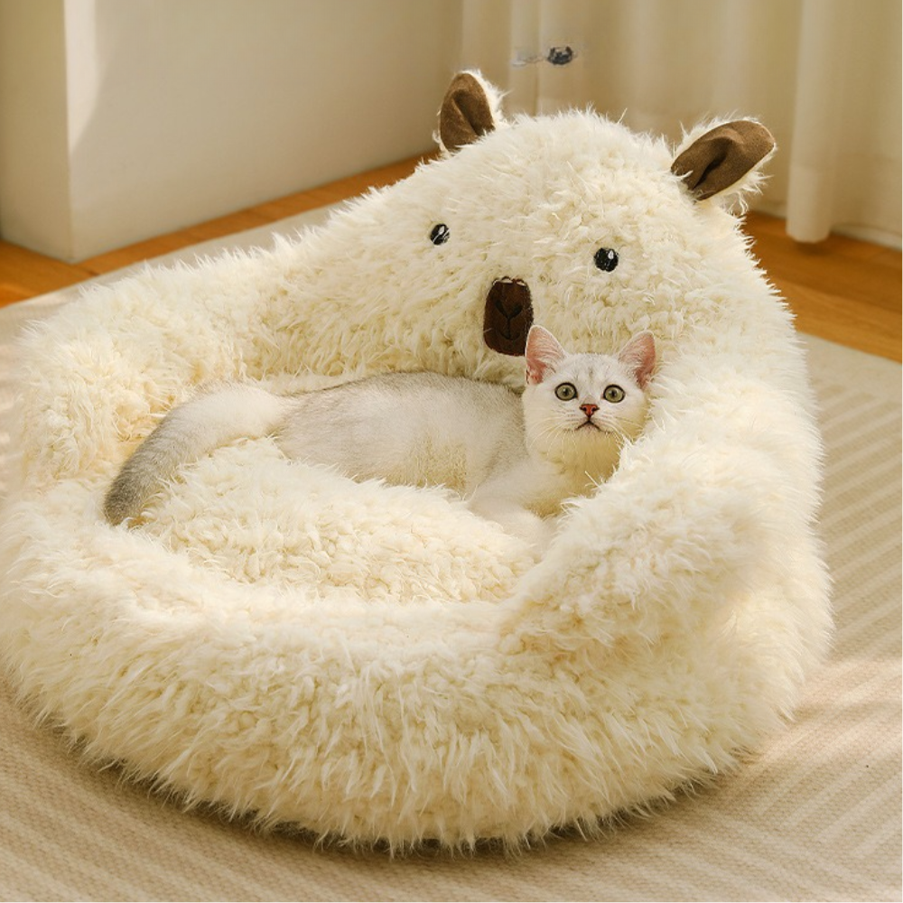 Plush Furry Bear Style Comfortable Cat Bed