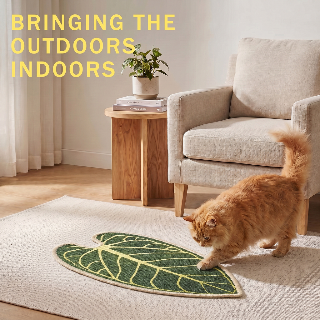 Natural Sisal Cat Scratching Mat,Self-Adhesive Wall Cat Scratch Pad,Large Indoor Leaf-Patterned Cat Scratch Rug are Designed to Protect Walls, Sofas, Floors and Furniture