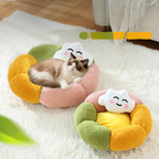 Christmas Flower Donut  Plush Round Pet Nest with Non-Slip Base Cat Bed
