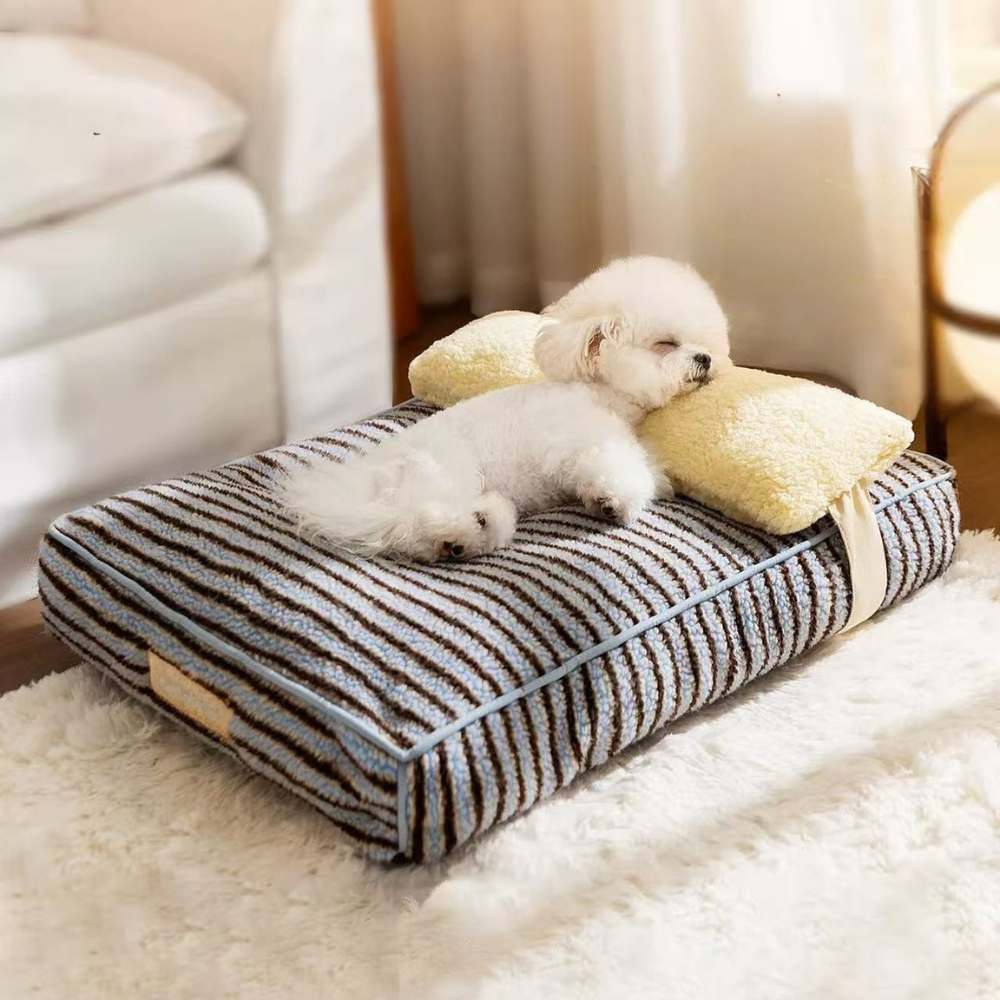 Round Plush Dog Bed with Soft Pillow for All Seasons