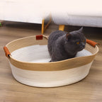 Handwoven Cotton Rope Pet Bed with Natural Rattan Texture