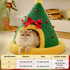 Christmas Round Plush Cozy Festive Bow Cat Dog Bed