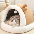 Christmas Reindeer Cat House Warm Plush Enclosed Pet House Cat Bed