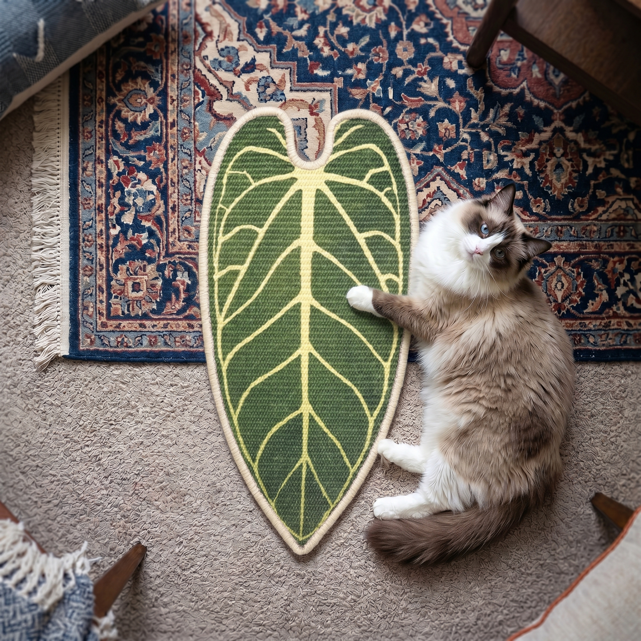 Natural Sisal Cat Scratching Mat,Self-Adhesive Wall Cat Scratch Pad,Large Indoor Leaf-Patterned Cat Scratch Rug are Designed to Protect Walls, Sofas, Floors and Furniture
