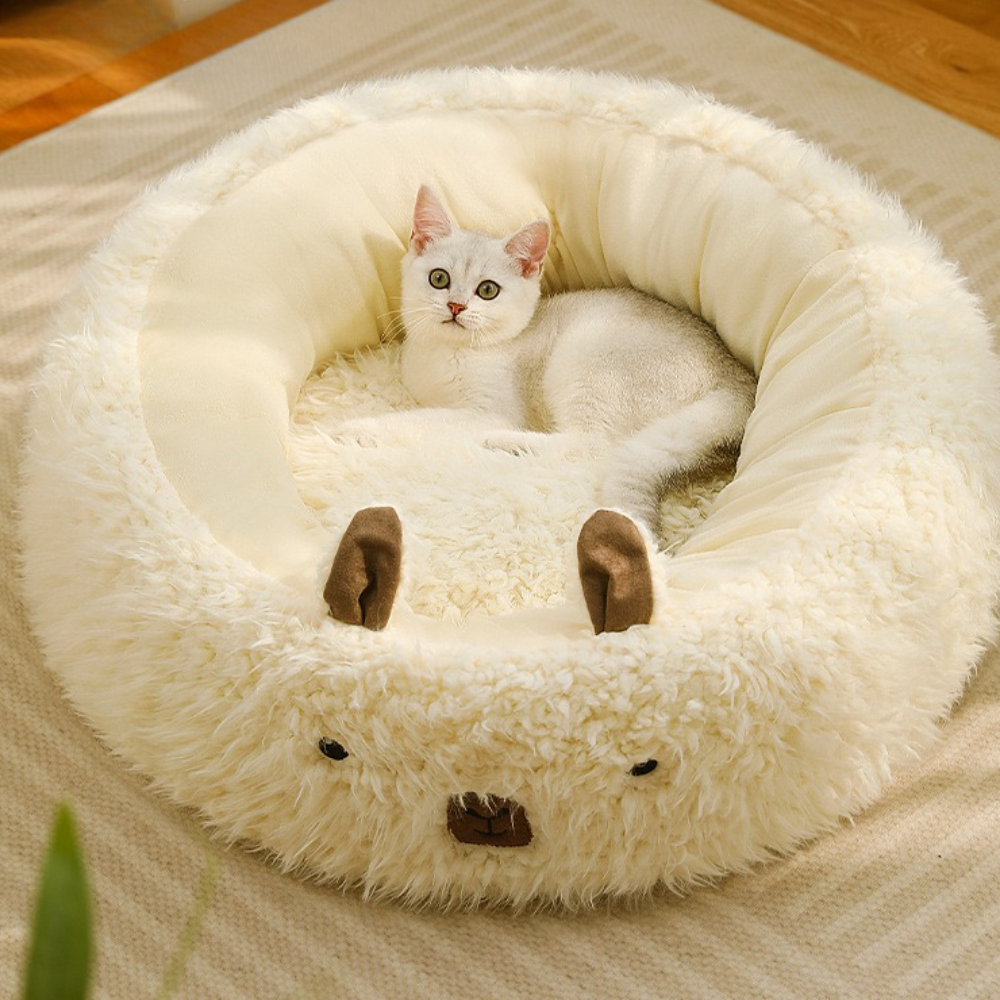 Plush Furry Bear Style Comfortable Cat Bed