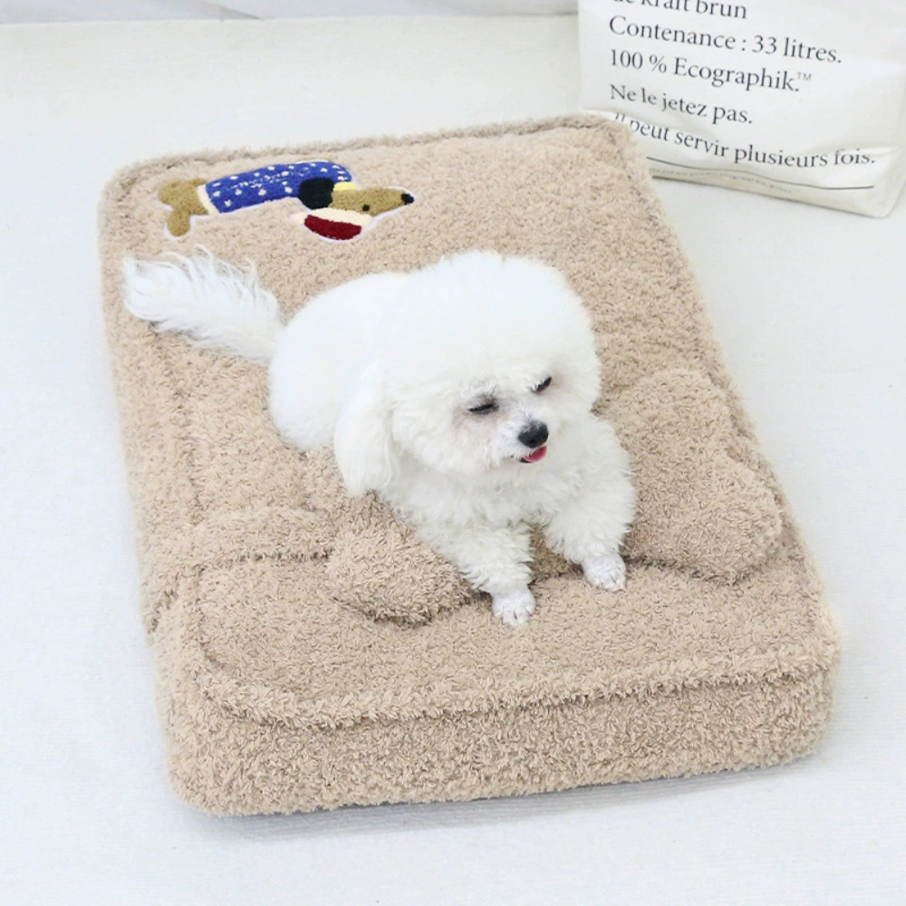 Embroidered Dachshund Plush Dog Bed with Bone Pillow