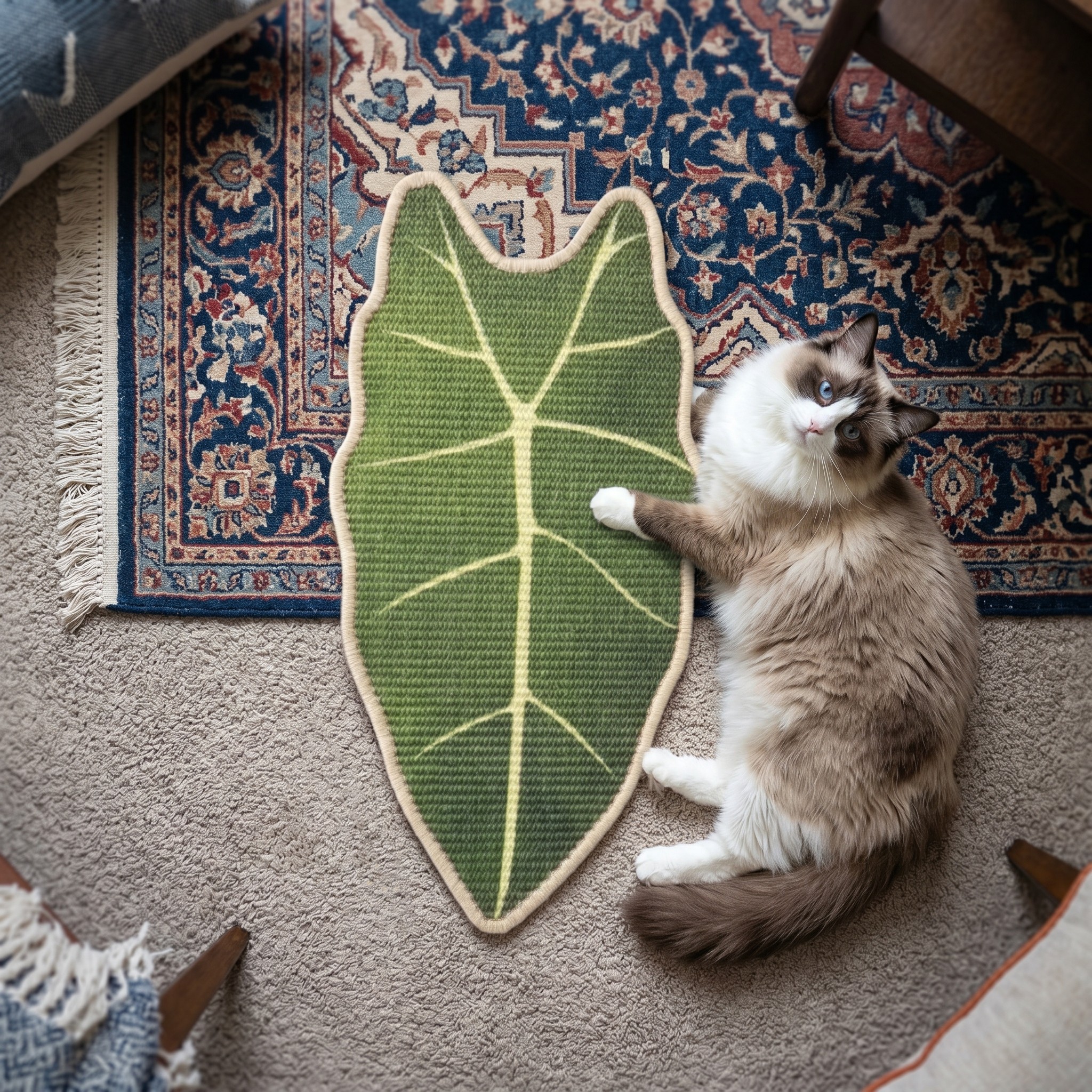 Natural Sisal Cat Scratching Mat,Self-Adhesive Wall Cat Scratch Pad,Large Indoor Leaf-Patterned Cat Scratch Rug are Designed to Protect Walls, Sofas, Floors and Furniture