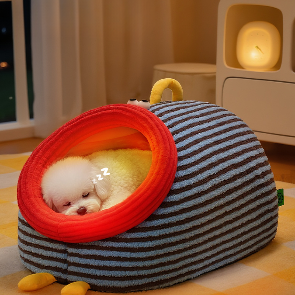 Cartoon Cozy Plush Striped Worm Shape Dog Cat Bed