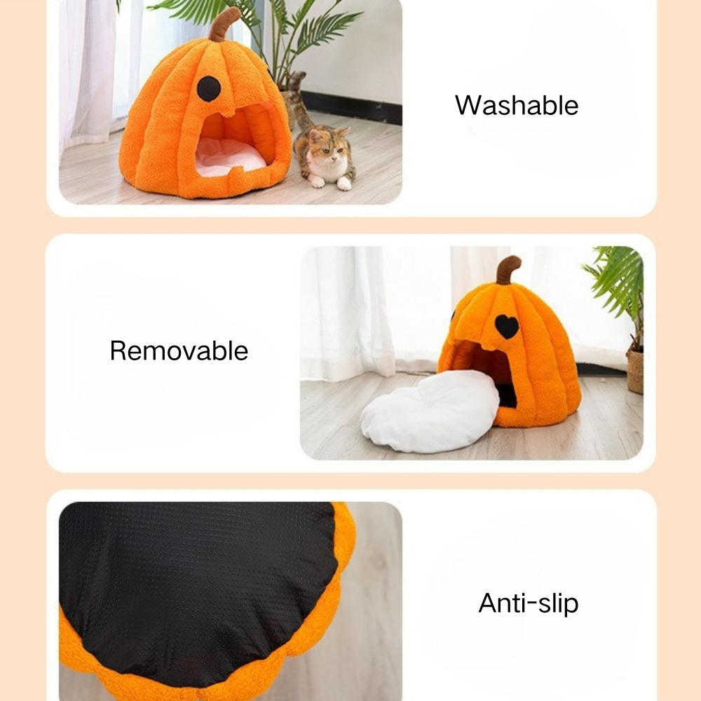 Halloween Pumpkin Washable Cat Bed