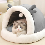 Christmas Reindeer Cat House Warm Plush Enclosed Pet House Cat Bed