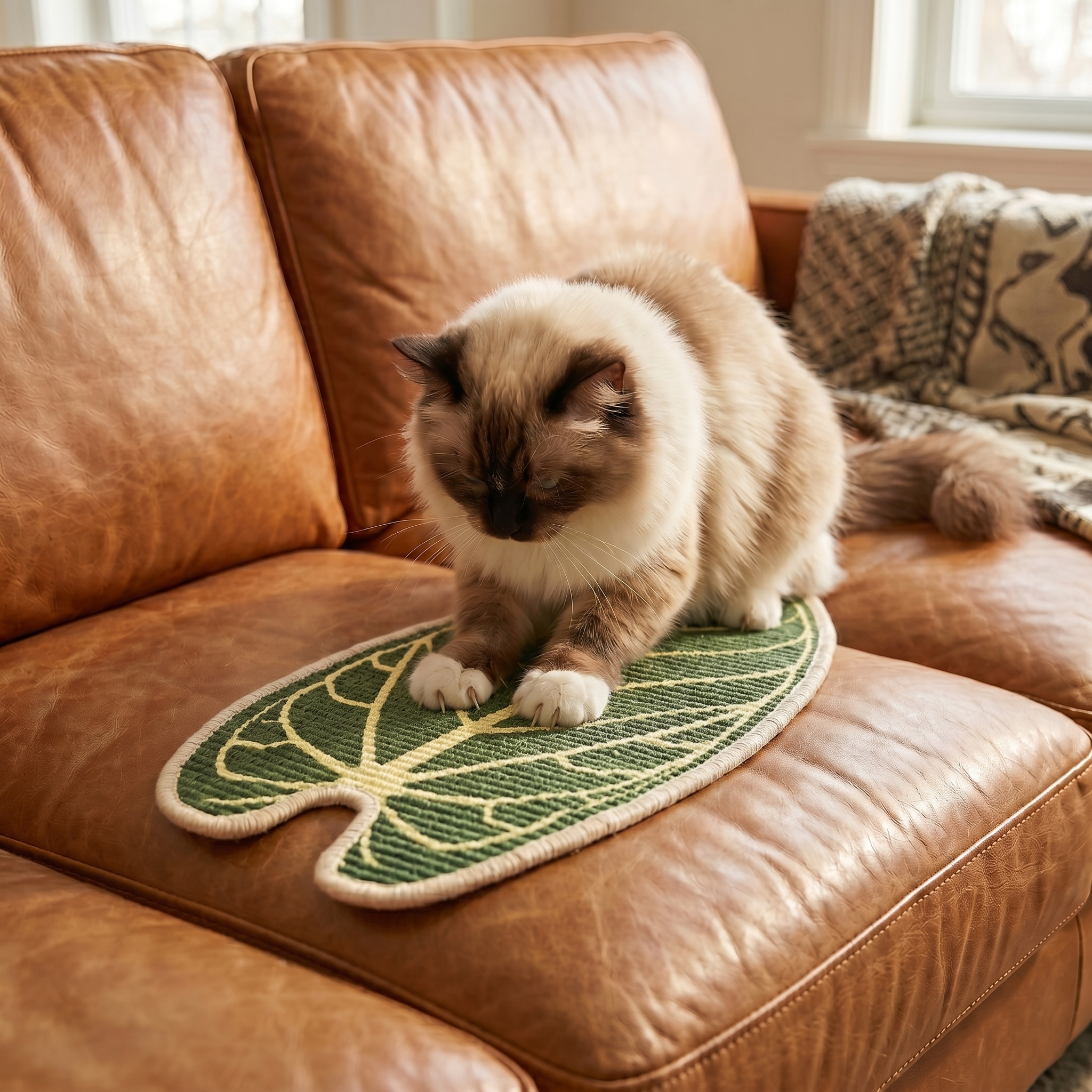 Natural Sisal Cat Scratching Mat,Self-Adhesive Wall Cat Scratch Pad,Large Indoor Leaf-Patterned Cat Scratch Rug are Designed to Protect Walls, Sofas, Floors and Furniture
