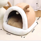 Christmas Reindeer Cat House Warm Plush Enclosed Pet House Cat Bed