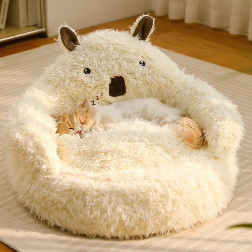 Plush Furry Bear Style Comfortable Cat Bed