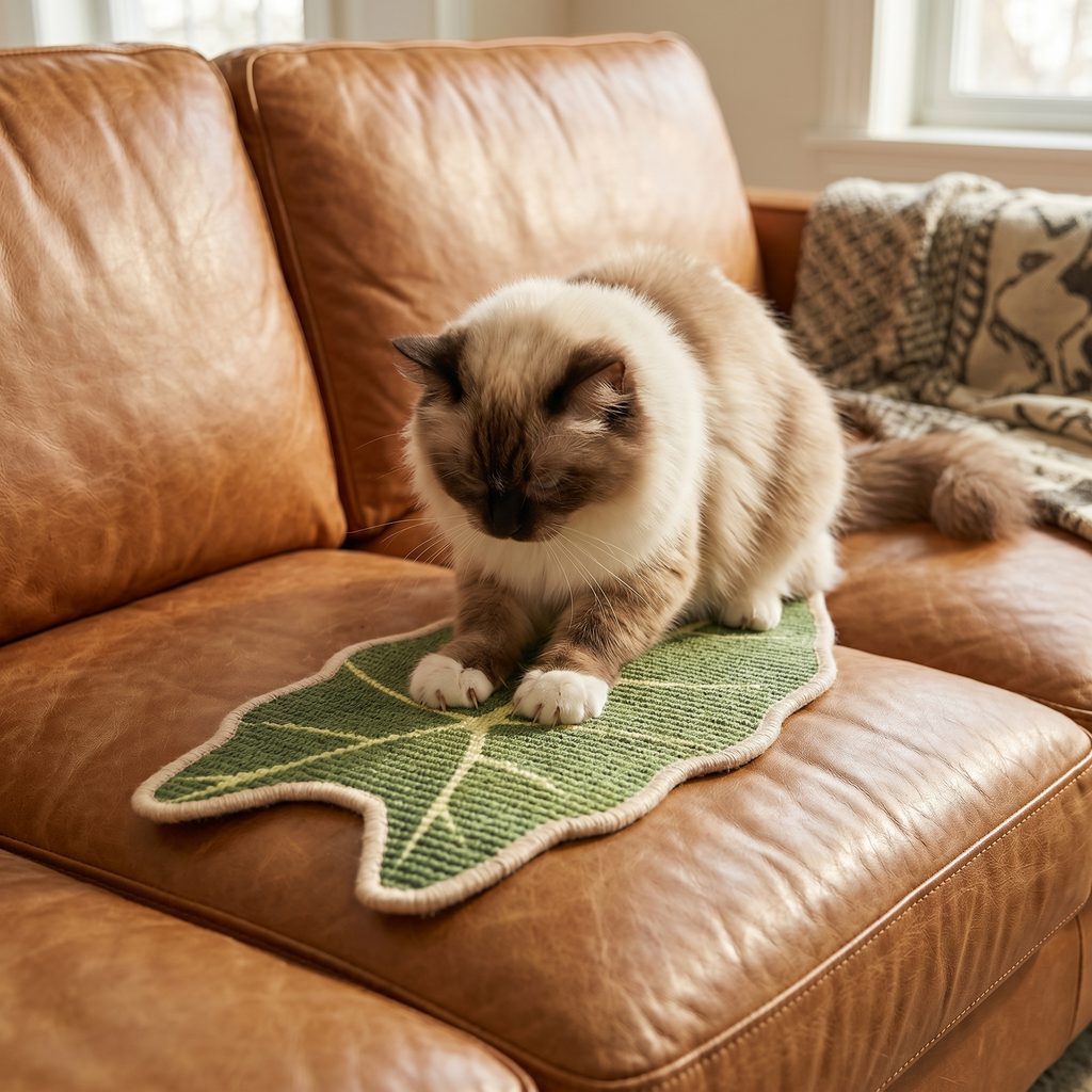 Natural Sisal Cat Scratching Mat,Self-Adhesive Wall Cat Scratch Pad,Large Indoor Leaf-Patterned Cat Scratch Rug are Designed to Protect Walls, Sofas, Floors and Furniture