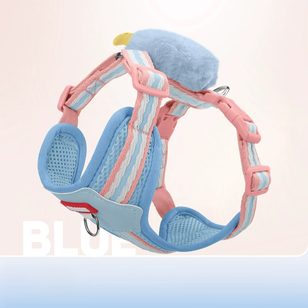 Lightweight Colorblock Dog Harness with Plush Monster Charm