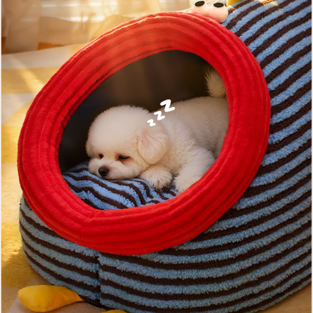 Cartoon Cozy Plush Striped Worm Shape Dog Cat Bed