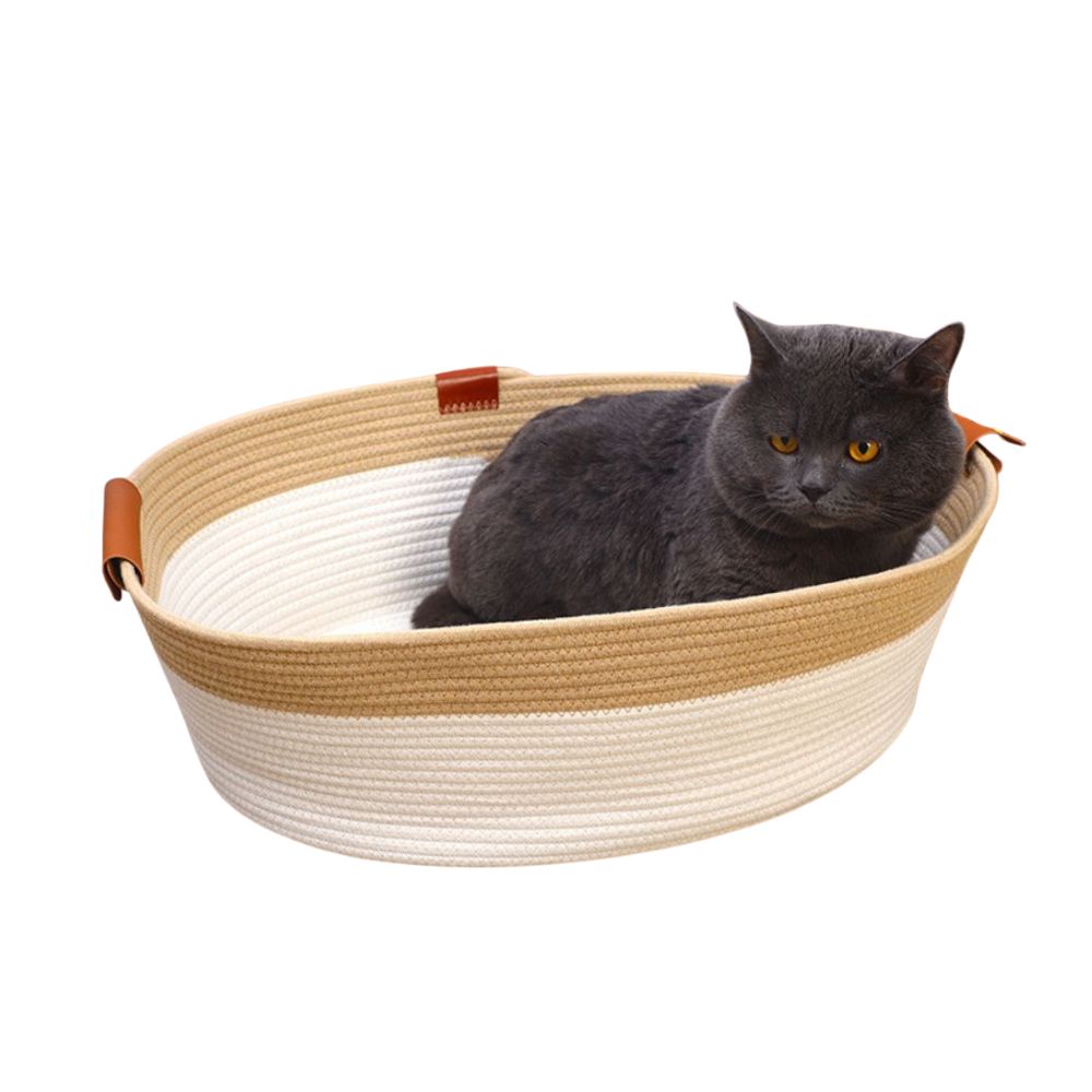 Handwoven Cotton Rope Pet Bed with Natural Rattan Texture