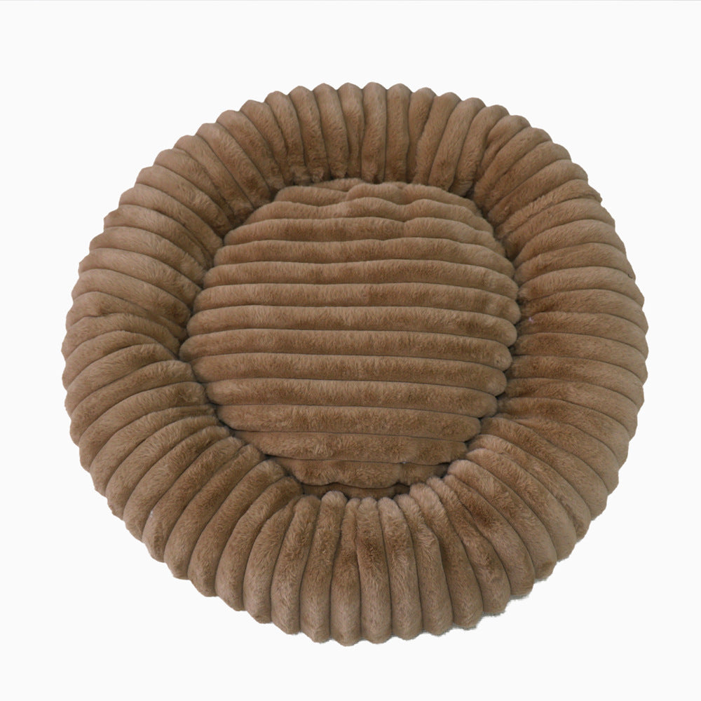 Round Donut Soft Plush Striped Cushion Dog Bed